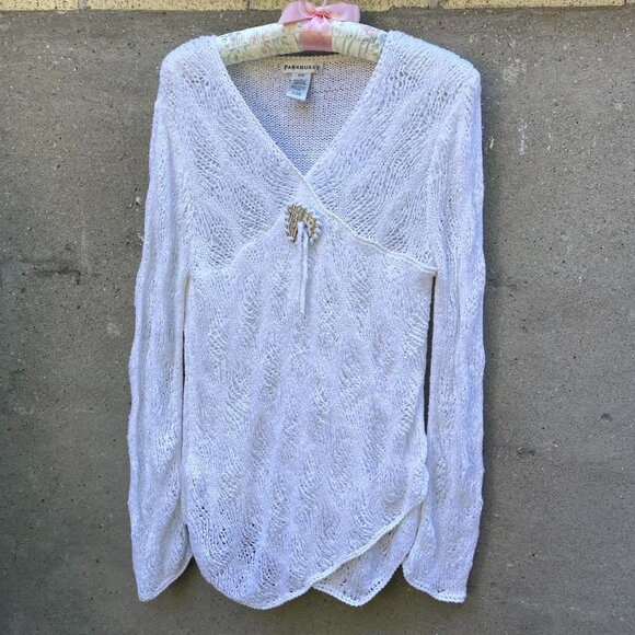 White Parkhurst Semi-Sheer Knit Sweater - Picture 1 of 4